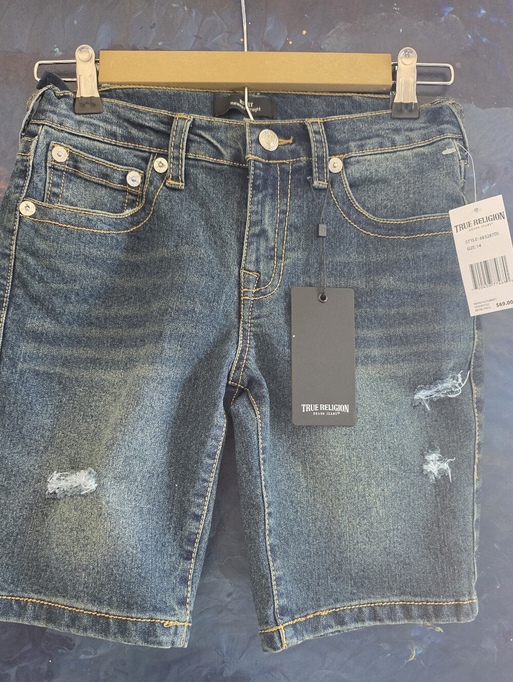 True Religion Boy's Dark Blue Ricky Distressed Denim Shorts